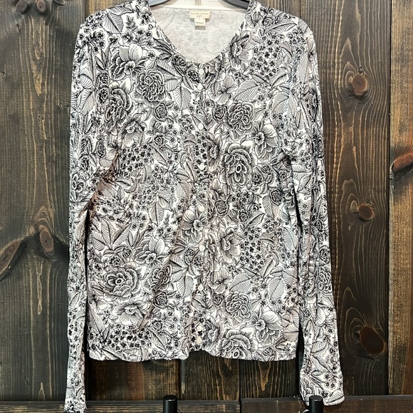 J. Crew Caryn Floral Cardigan Sweater L Black White Stretch Neutral Office Prep - Picture 1 of 11